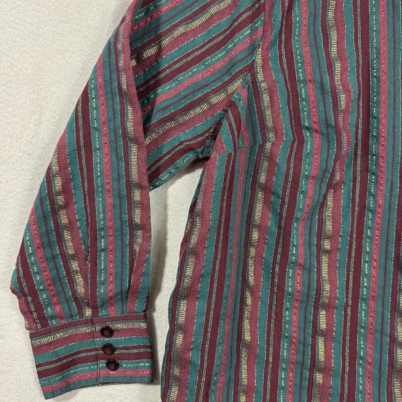 CJ Banks Womens Button Up Top Long Sleeve Stripes Maroon Green Plus Size 1X - Picture 6 of 11